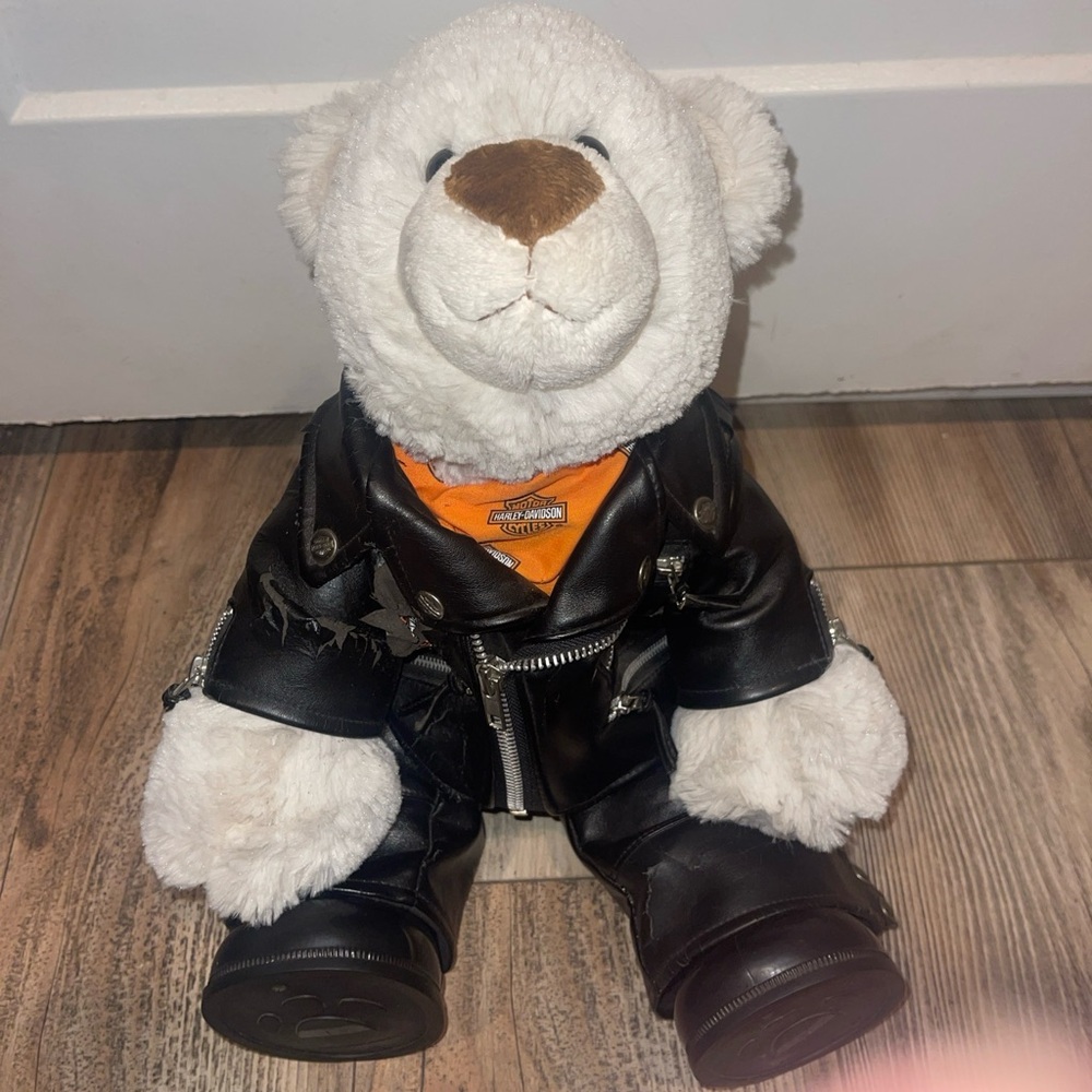 Build A Bear Harley Davidson Dressed Bear Plush Discontinued Leather Jacket Flaw